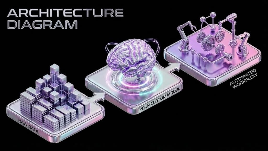 Kaelux AI Architecture Diagram: Raw Data → Custom Model → Automated Workflow